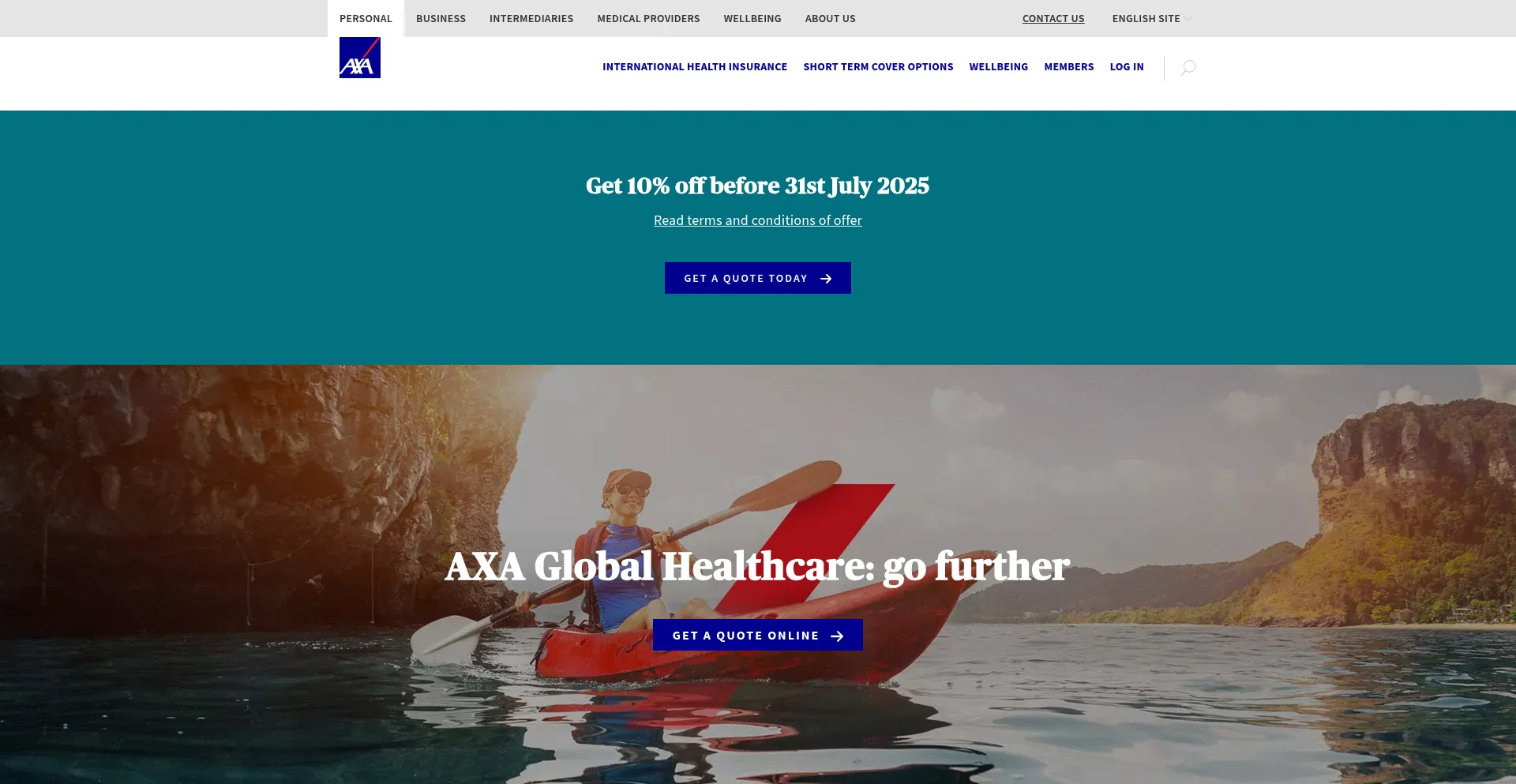 Website screenshot of Axaglobalhealthcare.com
