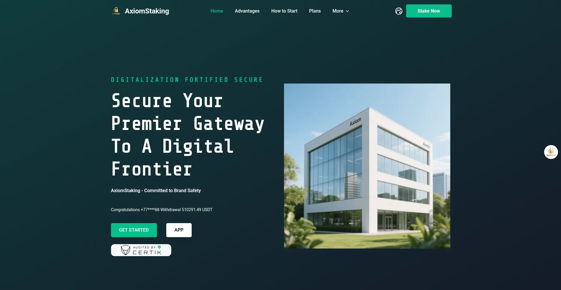 Website screenshot of Axiomstaking.org