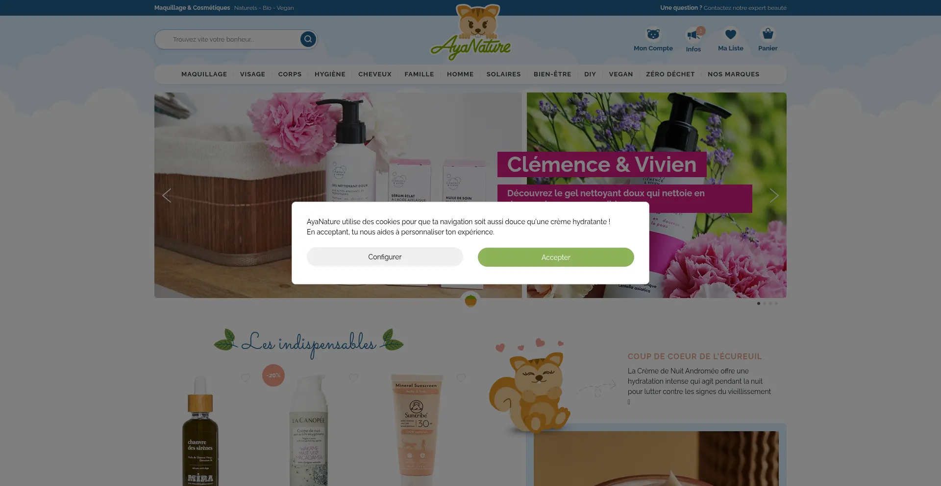 Website screenshot of Ayanature.com