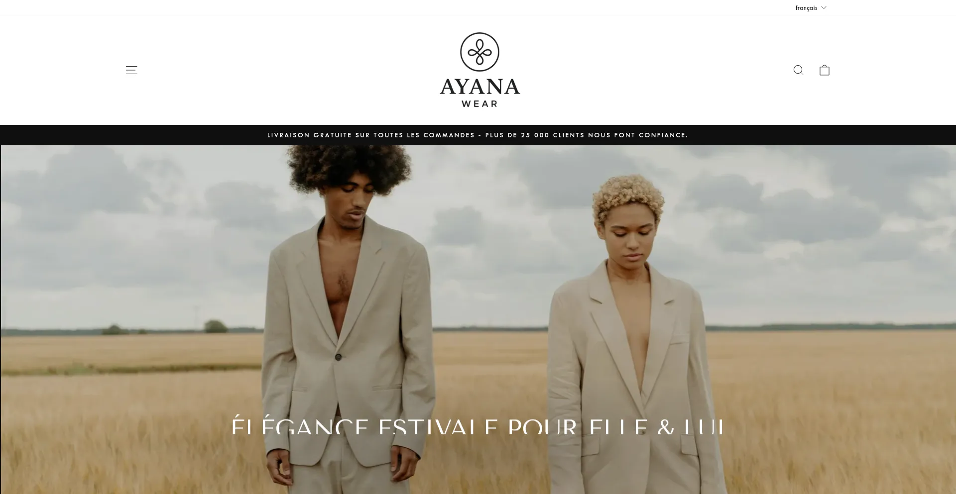 Website screenshot of Ayanawear.com