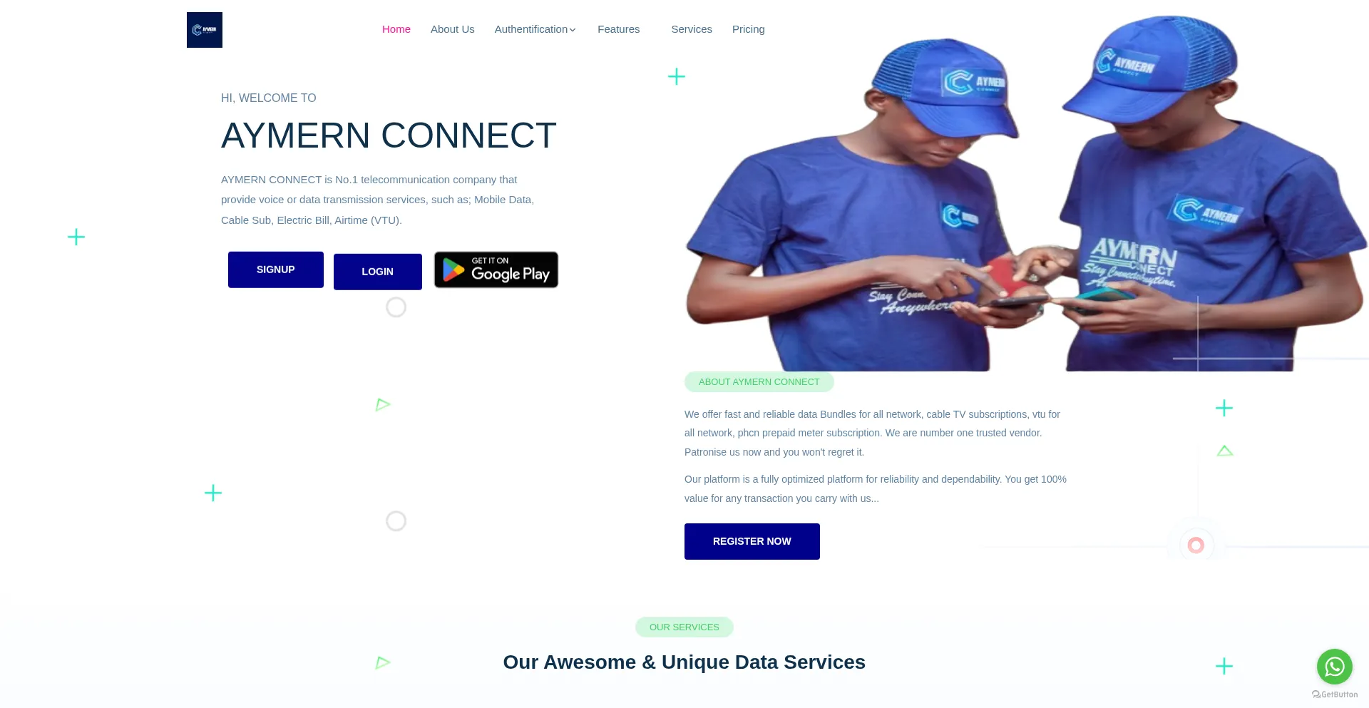 Website screenshot of Aymernconnect.ng