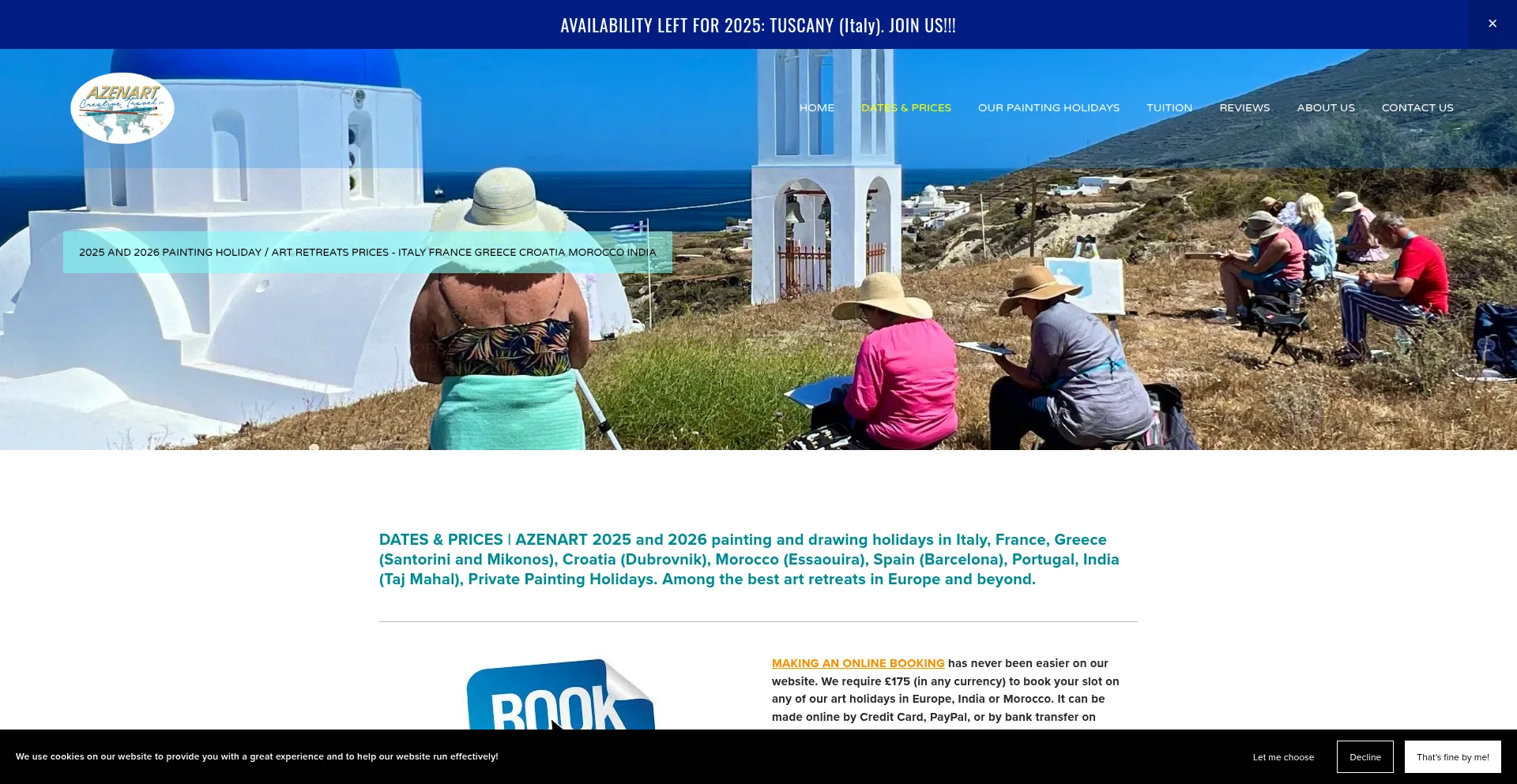 Website screenshot of Azenartholidays.com