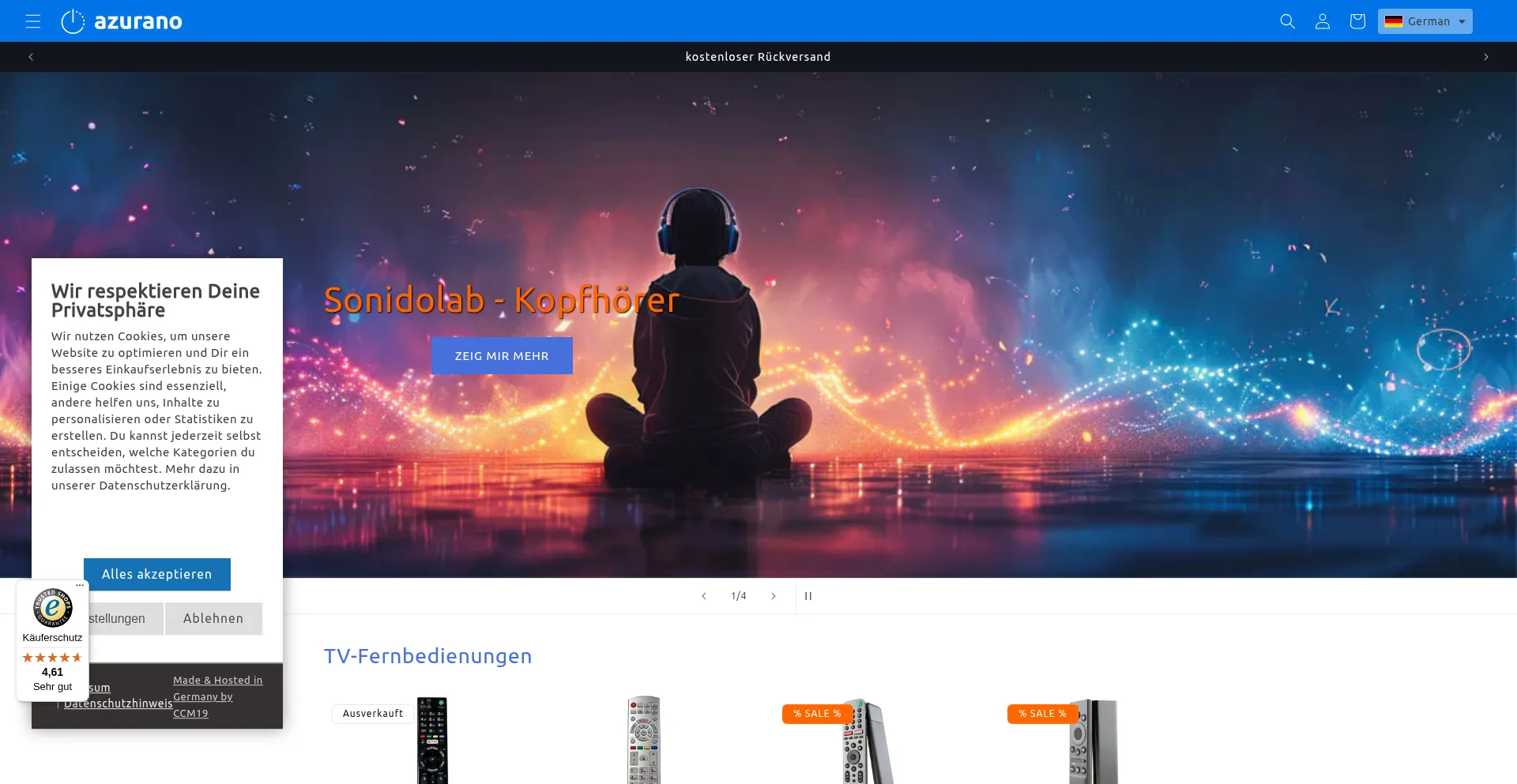 Website screenshot of Azurano.de