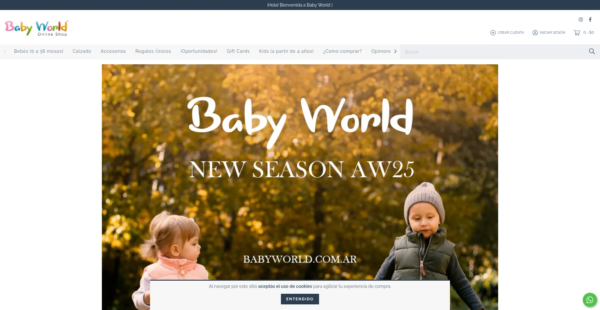 Website screenshot of Babyworld.com.ar