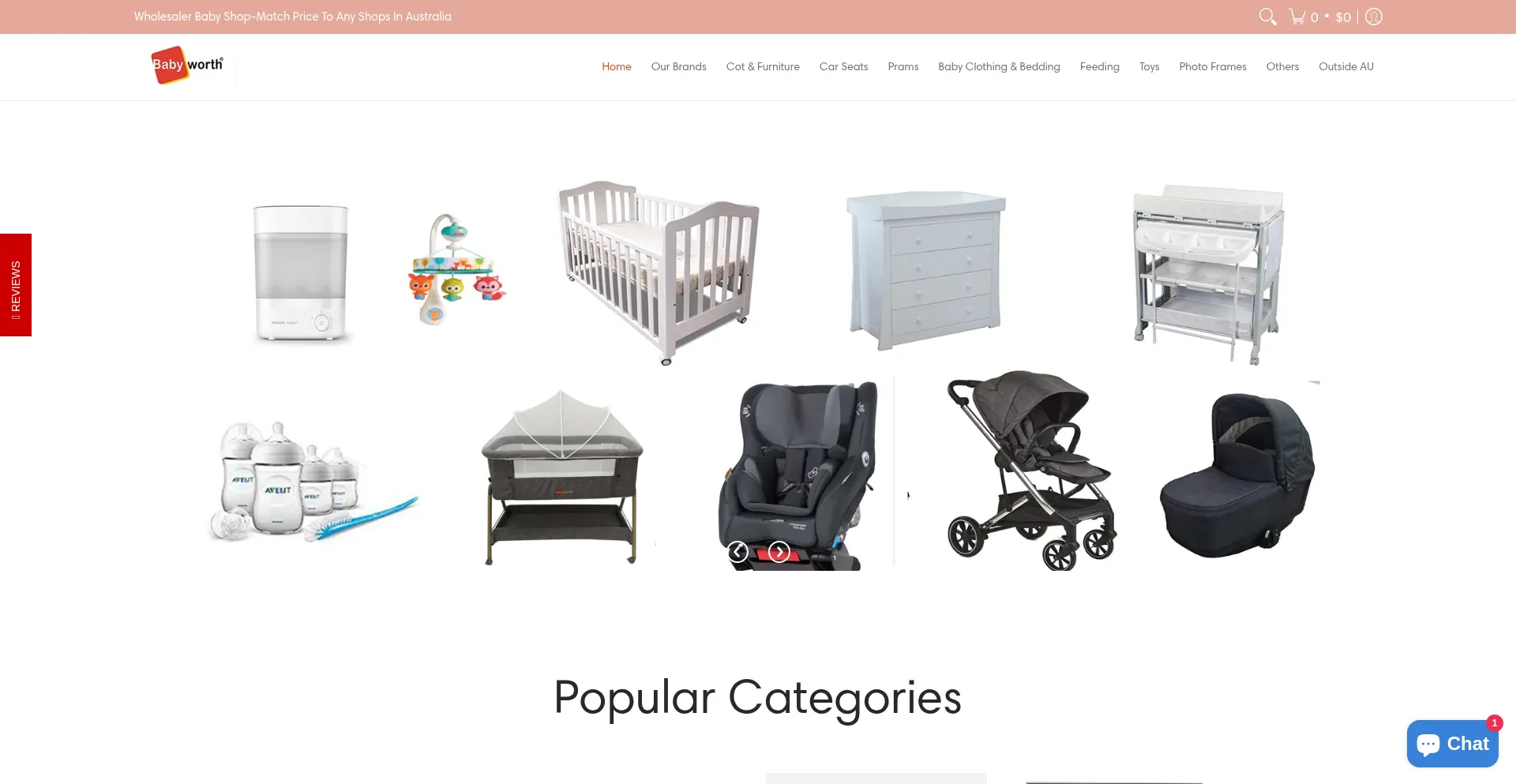 Website screenshot of Babyworth.com.au