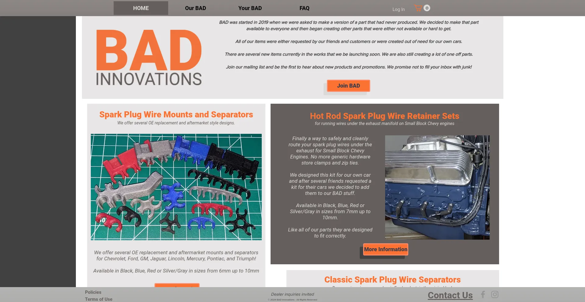 Website screenshot of Badinnovations.com