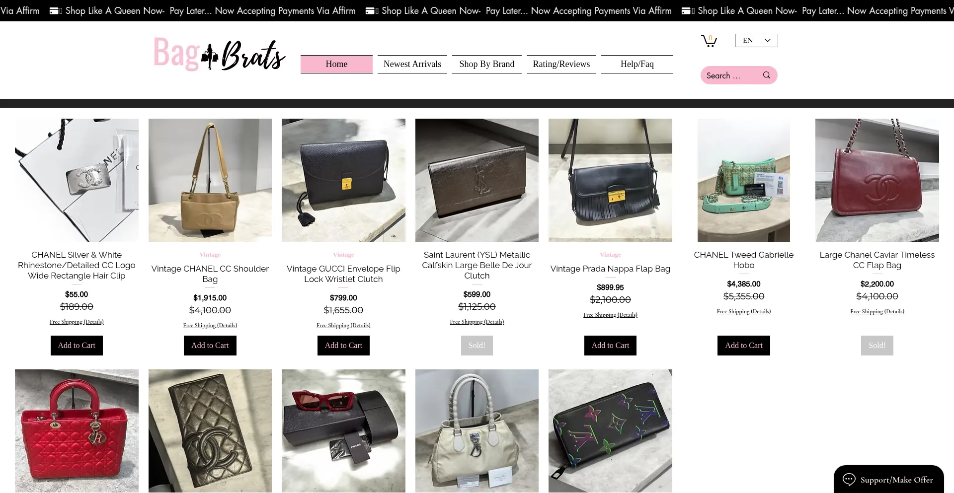 Website screenshot of Bagbrats.com