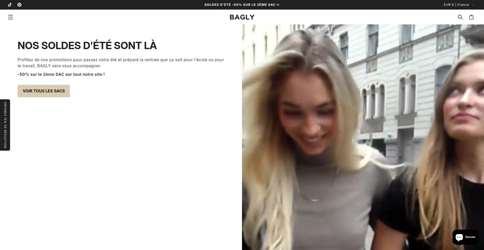 Website screenshot of Bagly.fr