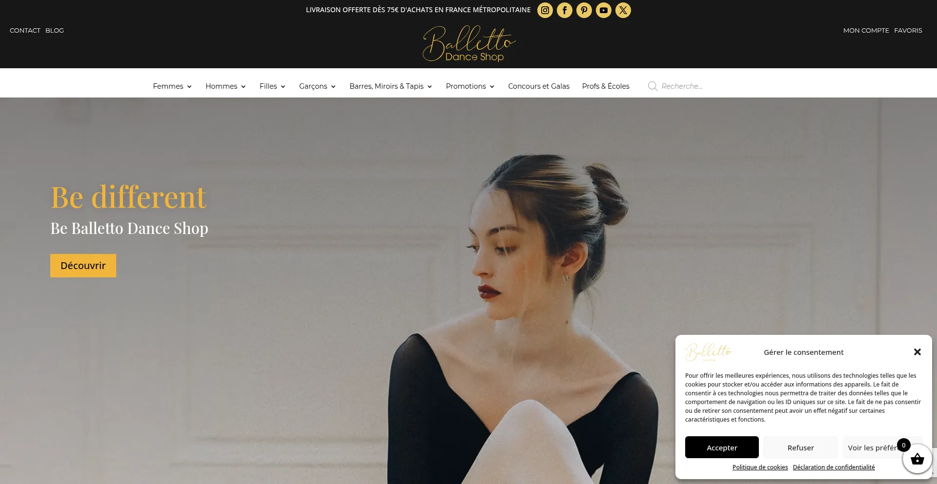 Website screenshot of Ballettodanceshop.com