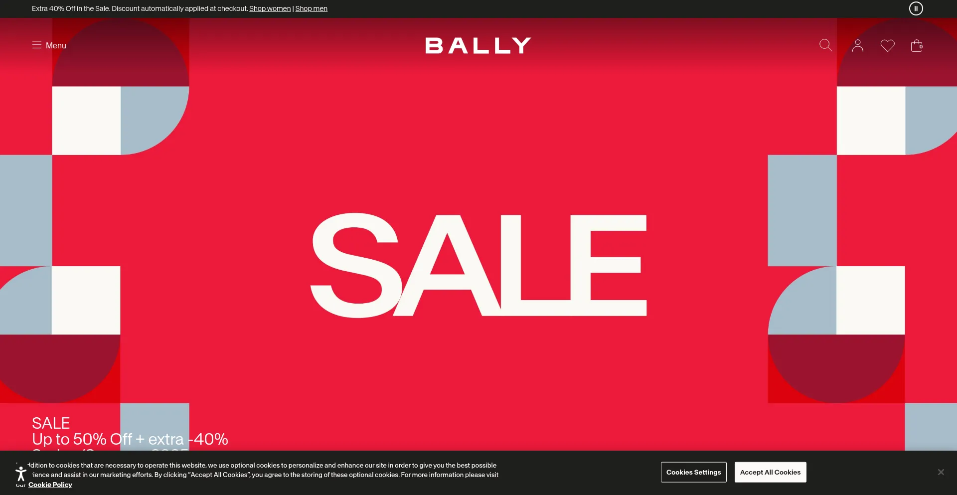 Website screenshot of Bally.com