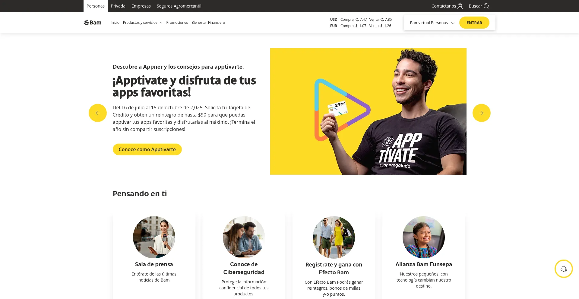 Website screenshot of Bam.com.gt