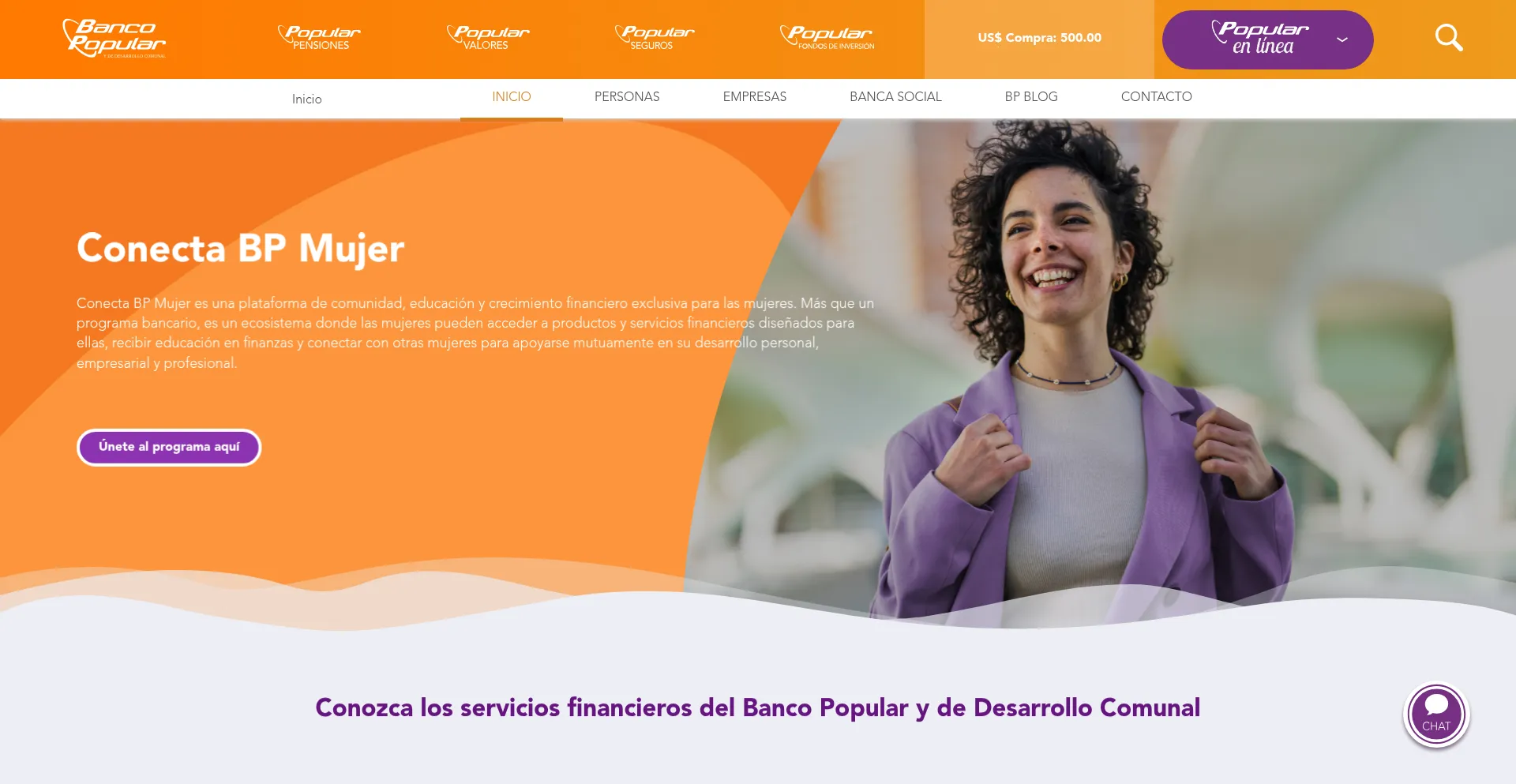 Website screenshot of Bancopopular.fi.cr