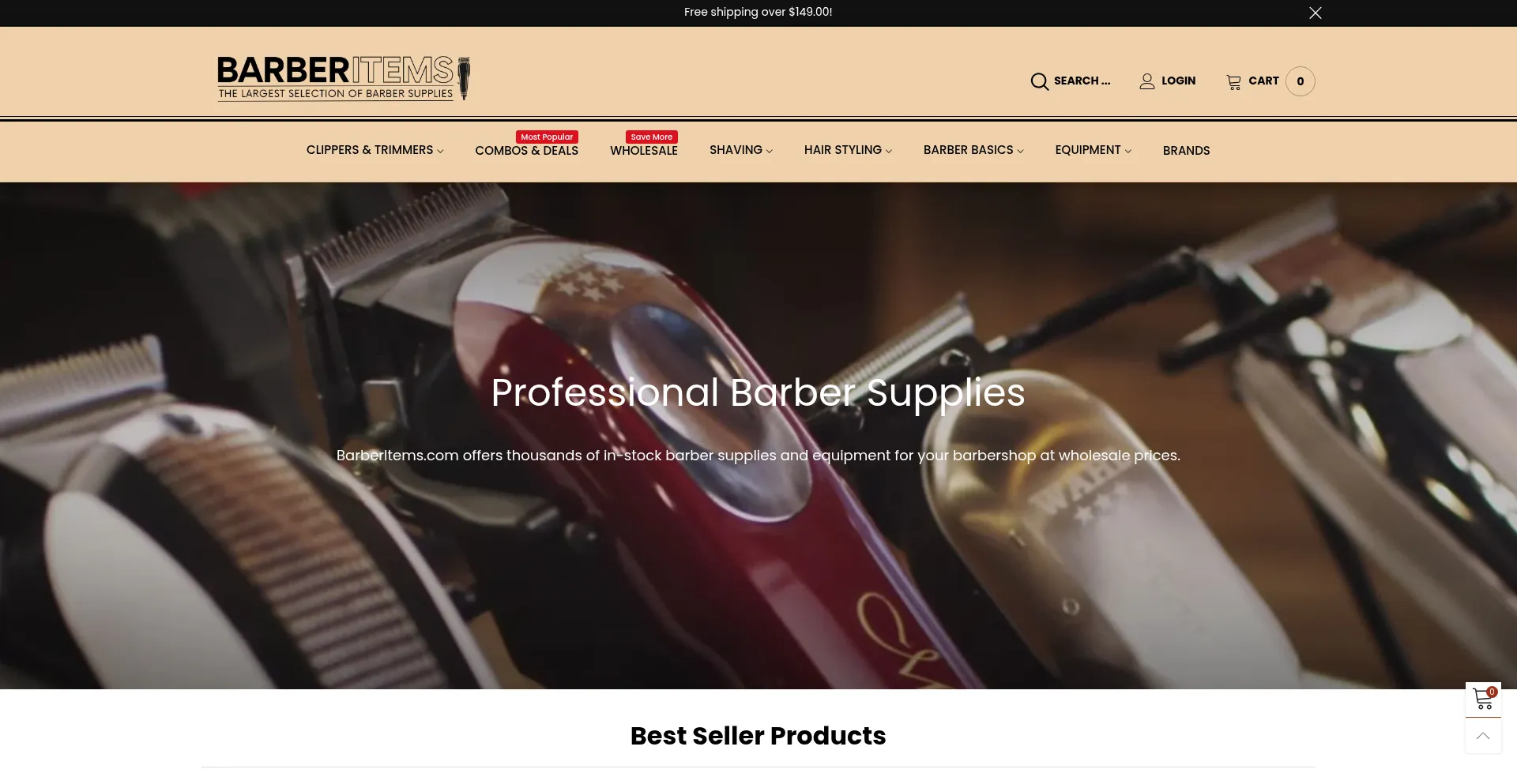 Website screenshot of Barberitems.com