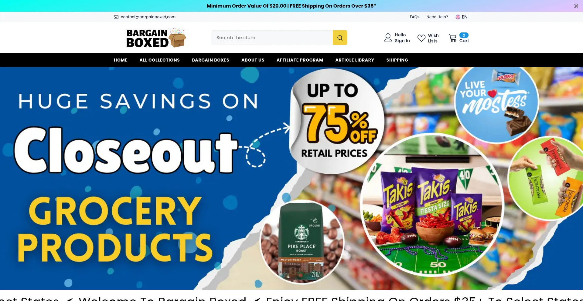 Website screenshot of Bargainboxed.com
