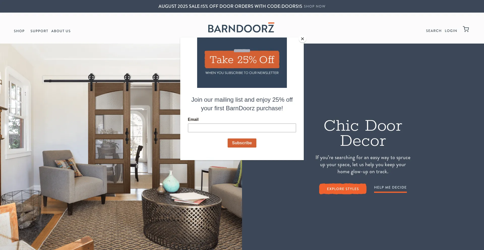Website screenshot of Barndoorz.com