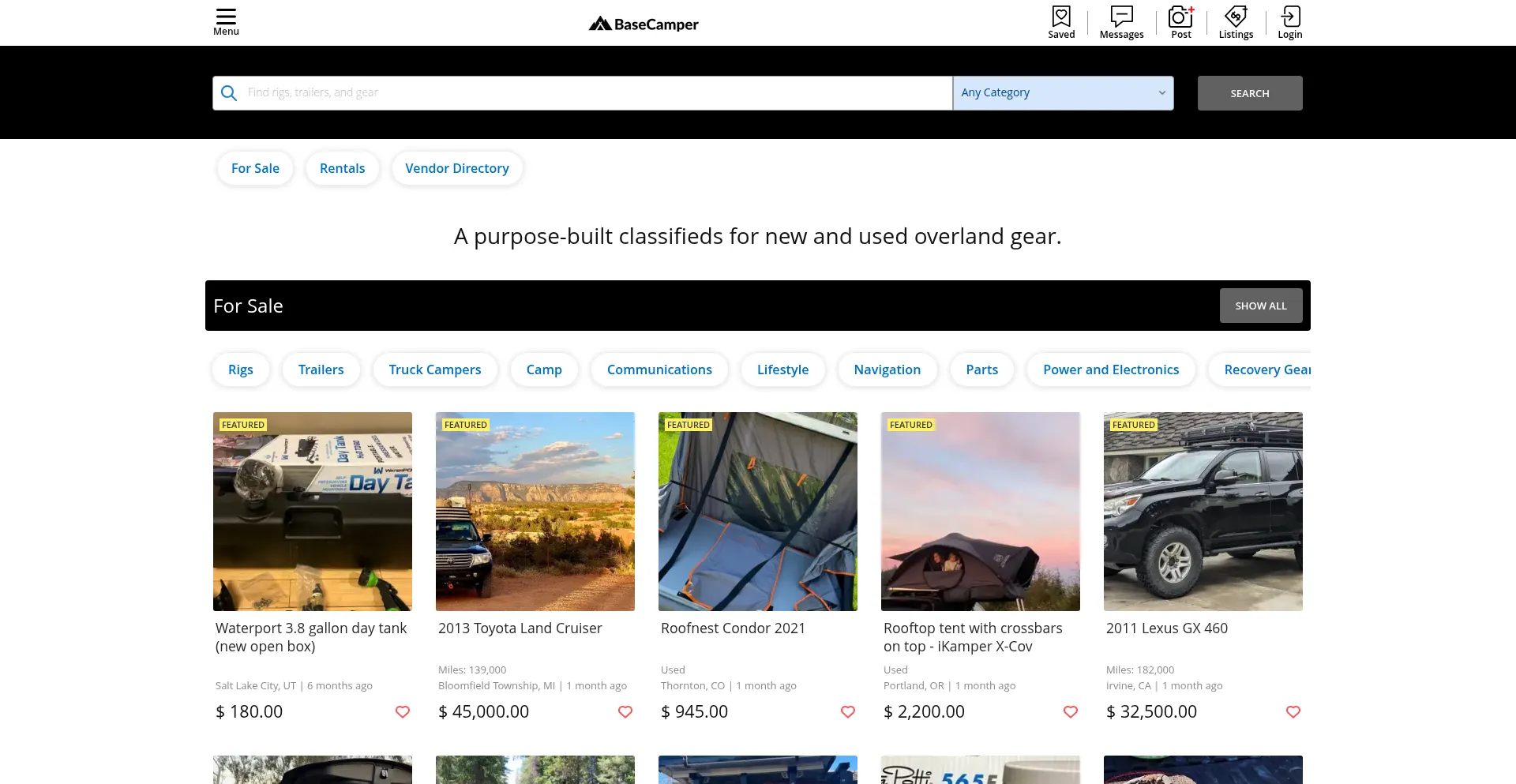 Website screenshot of Basecamper.com