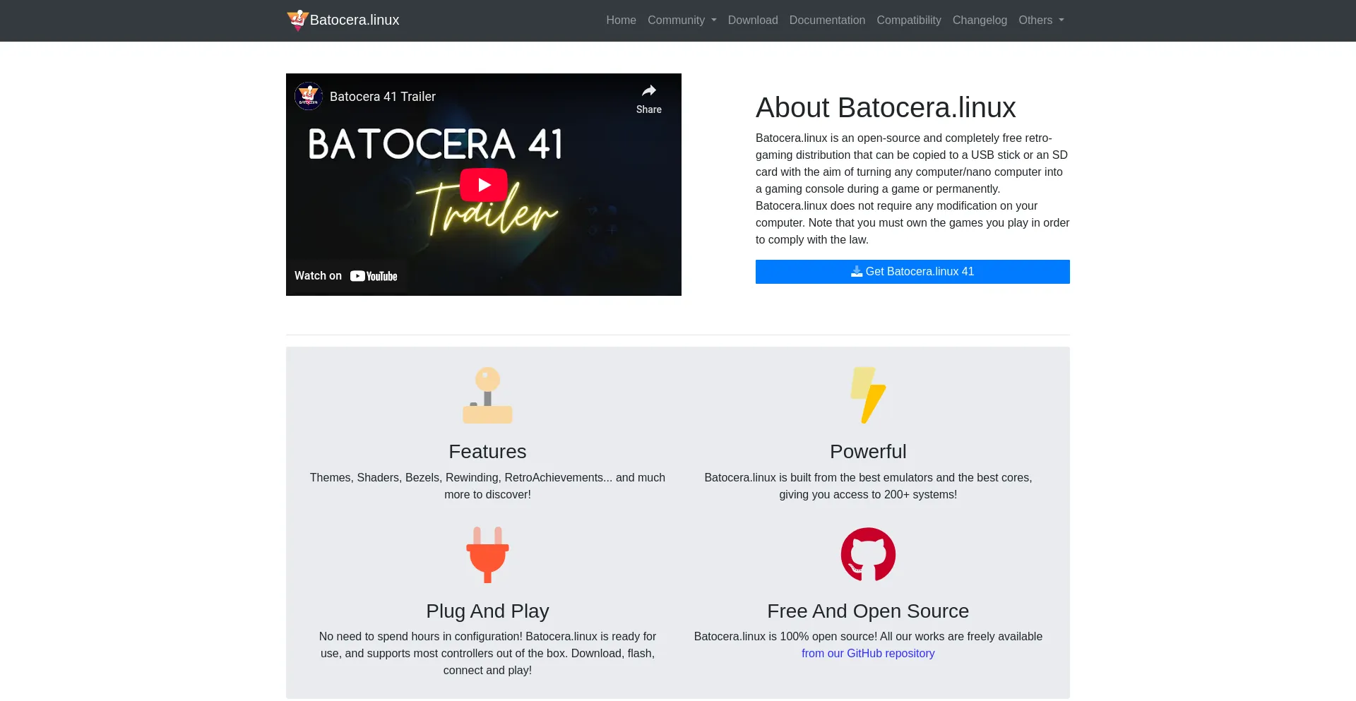 Website screenshot of Batocera.org