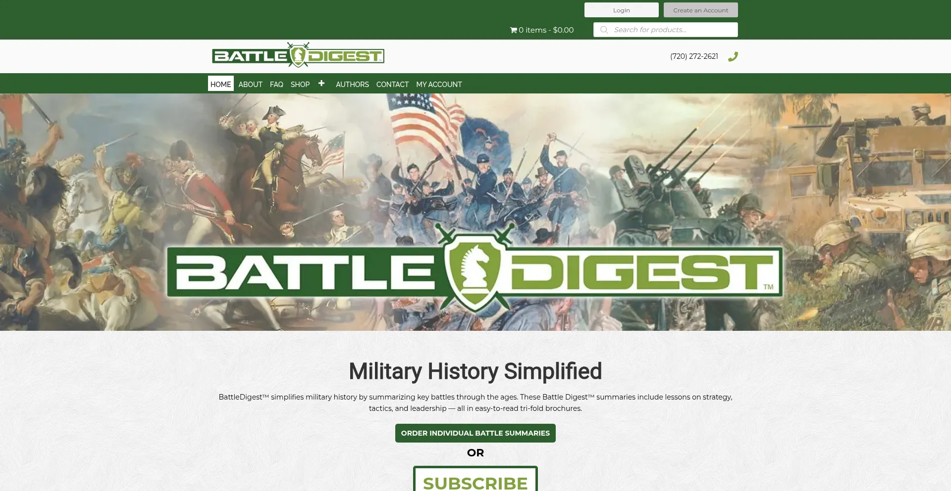 Website screenshot of Battledigest.com