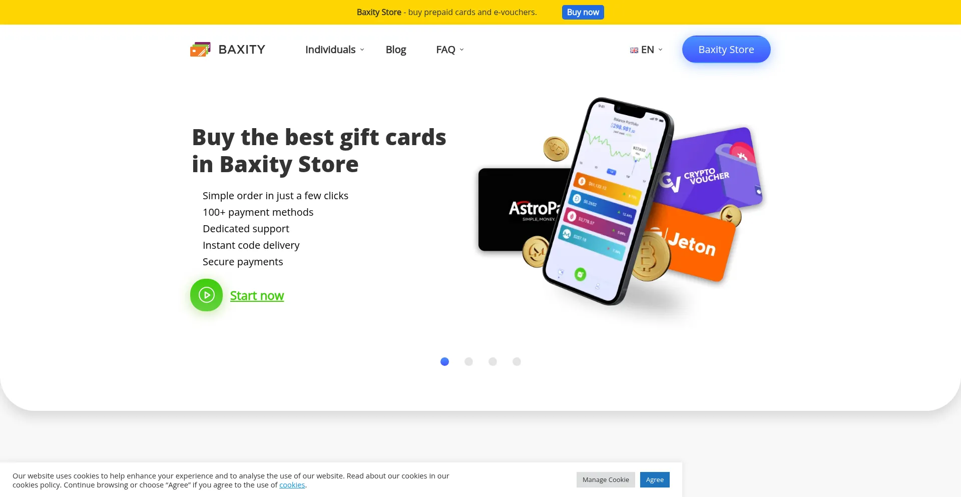 Website screenshot of Baxity.com