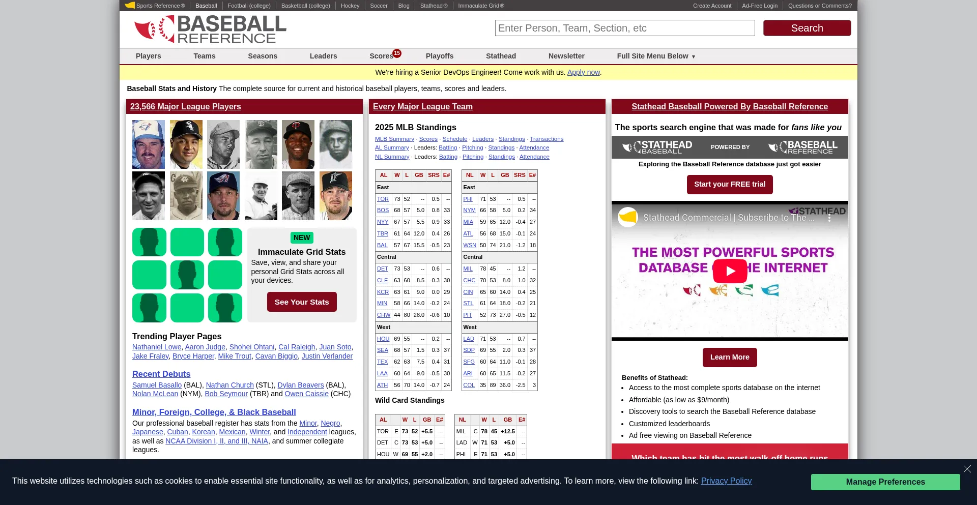 Website screenshot of Bbref.com