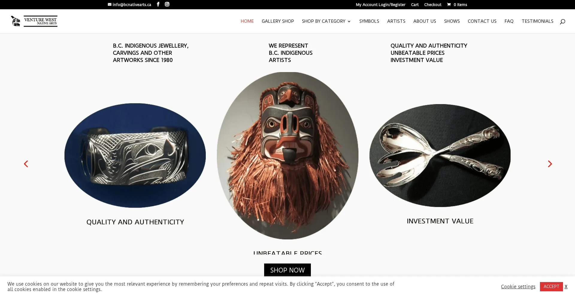 Website screenshot of Bcnativearts.ca