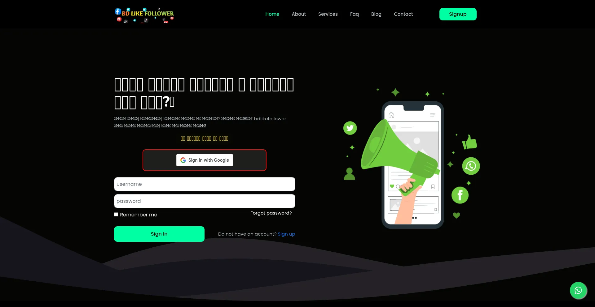 Website screenshot of Bdlikefollower.com
