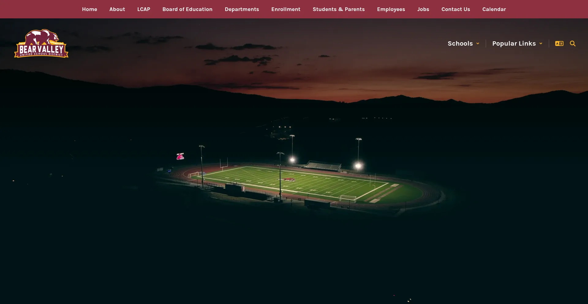 Website screenshot of Bearvalleyusd.org