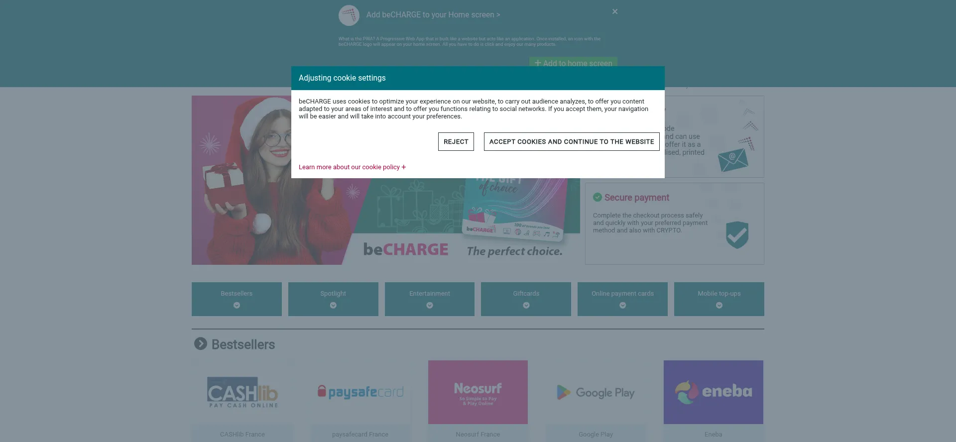 Website screenshot of Becharge.fr