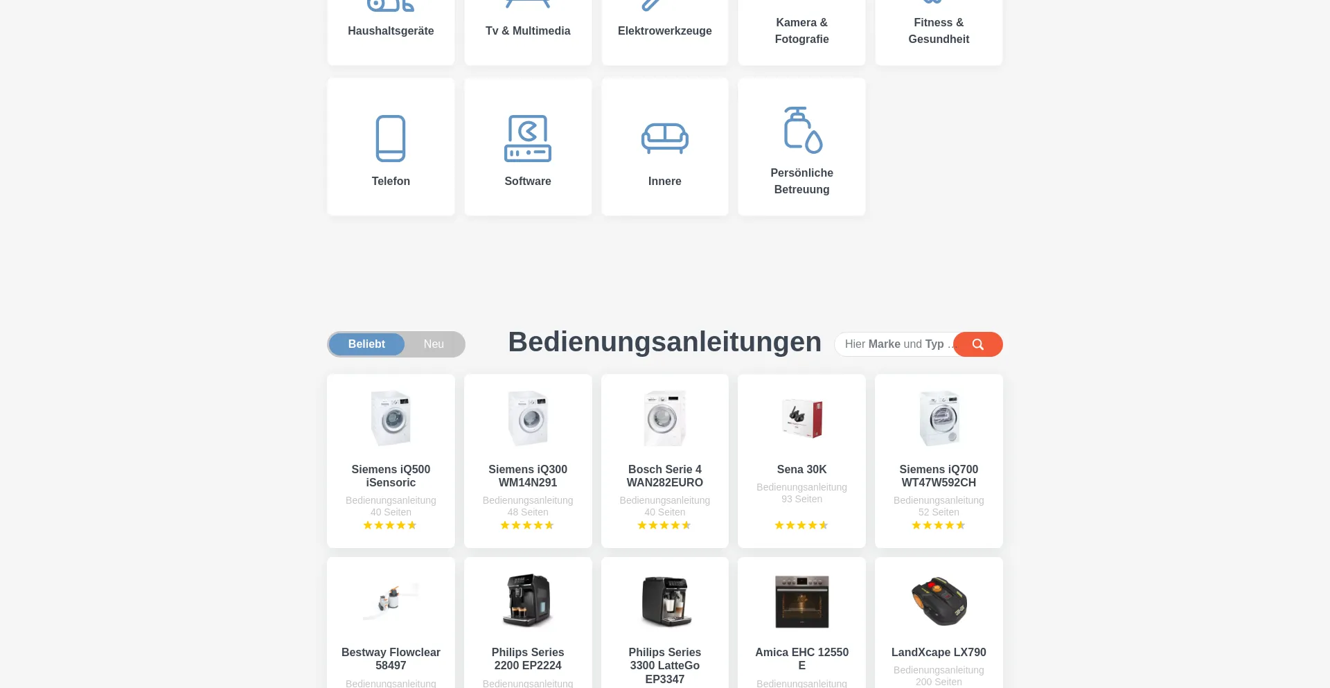 Website screenshot of Bedienungsanleitu.ng