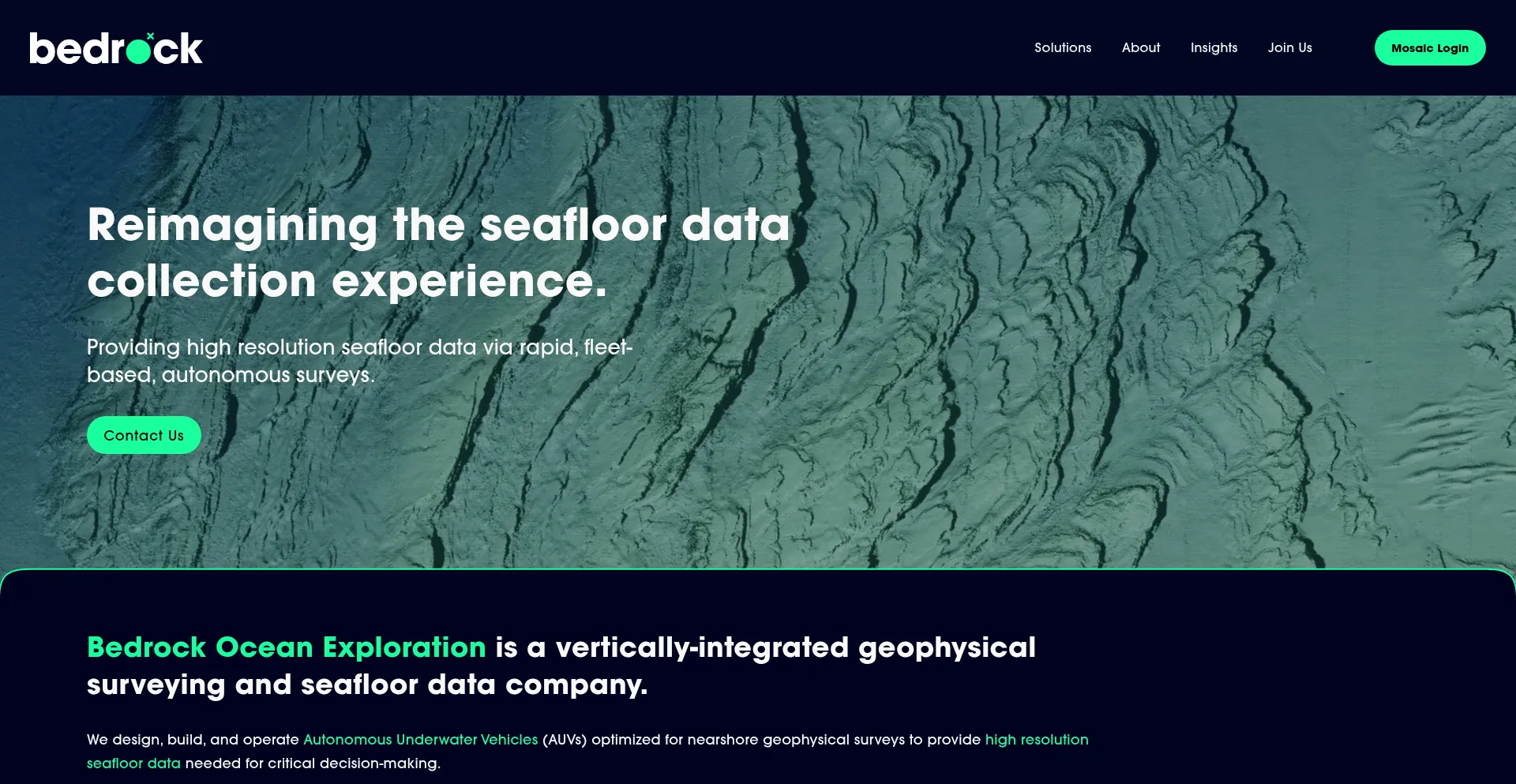 Website screenshot of Bedrockocean.com