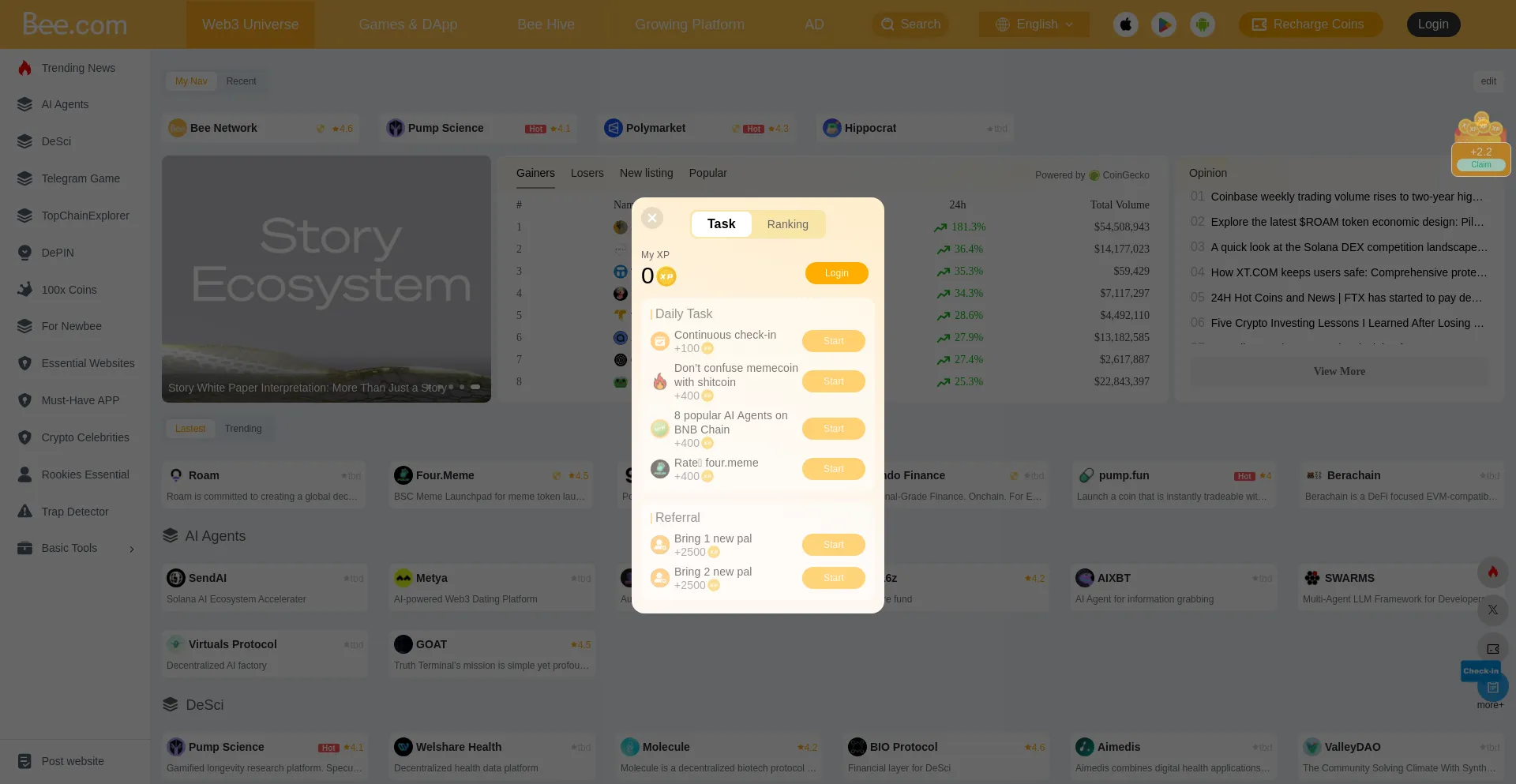 Website screenshot of Bee.com