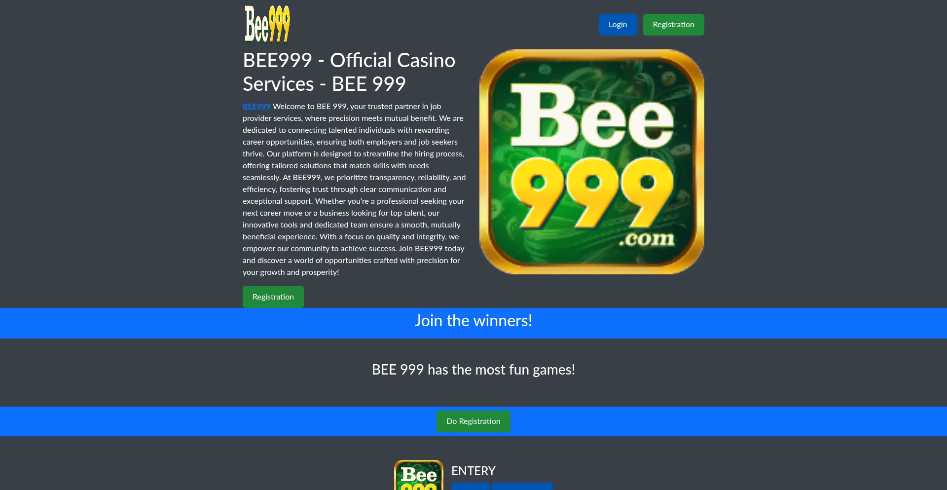 Website screenshot of Bee999.pages.dev