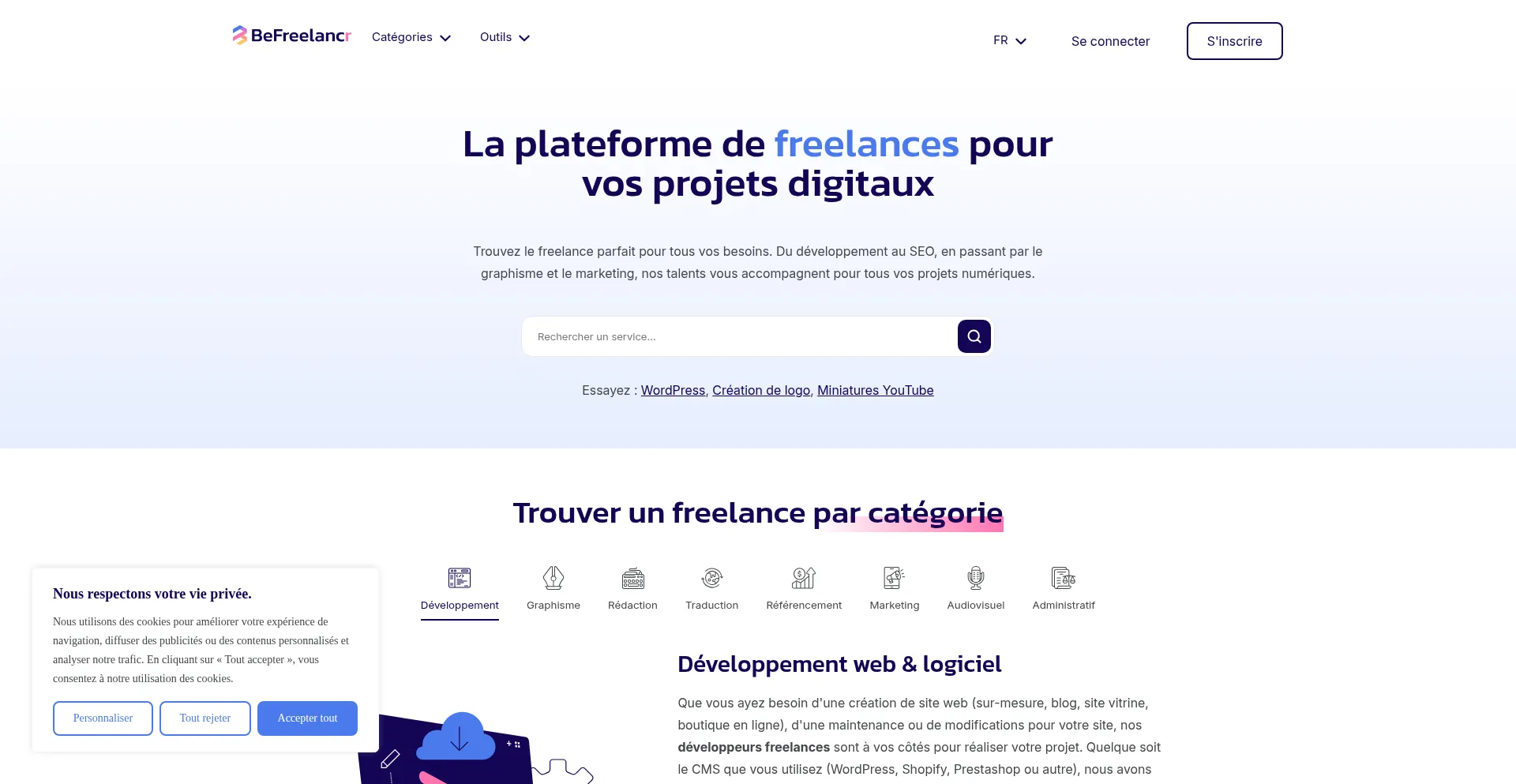 Website screenshot of Befreelancr.com