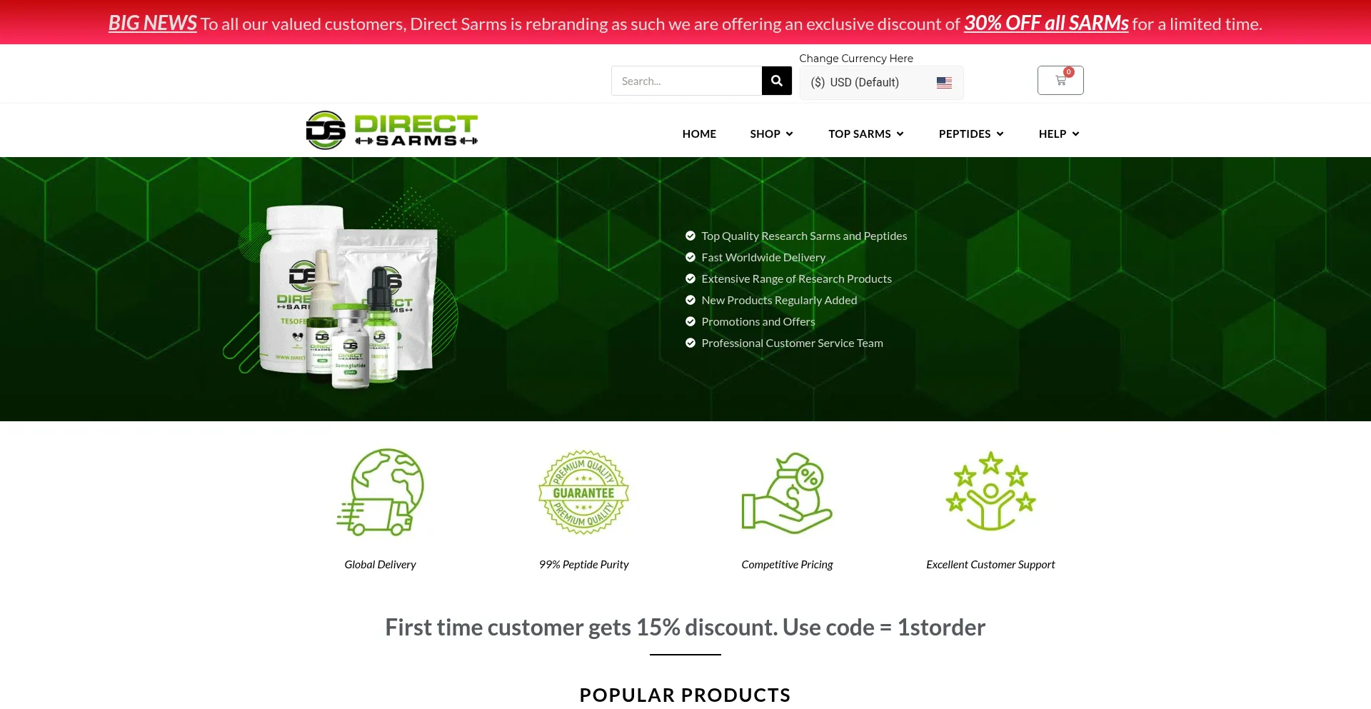 Website screenshot of Belgium.direct-sarms.com