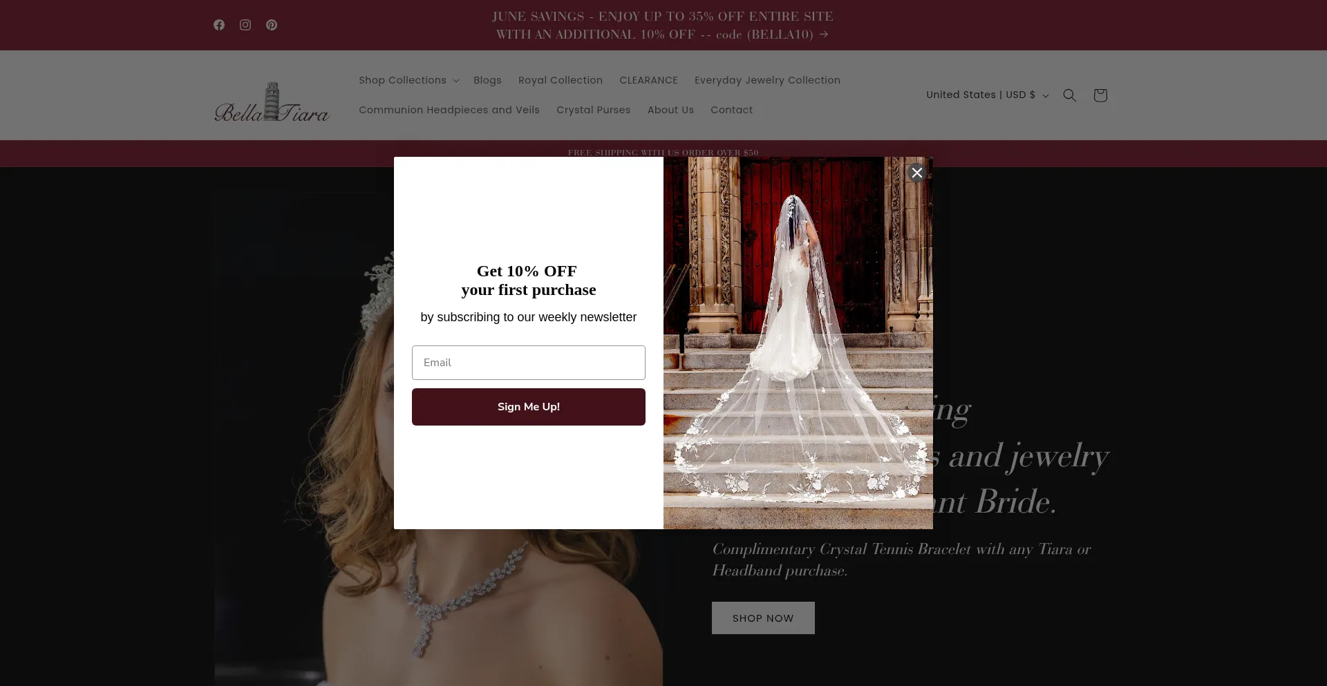Website screenshot of Bella-tiara.com