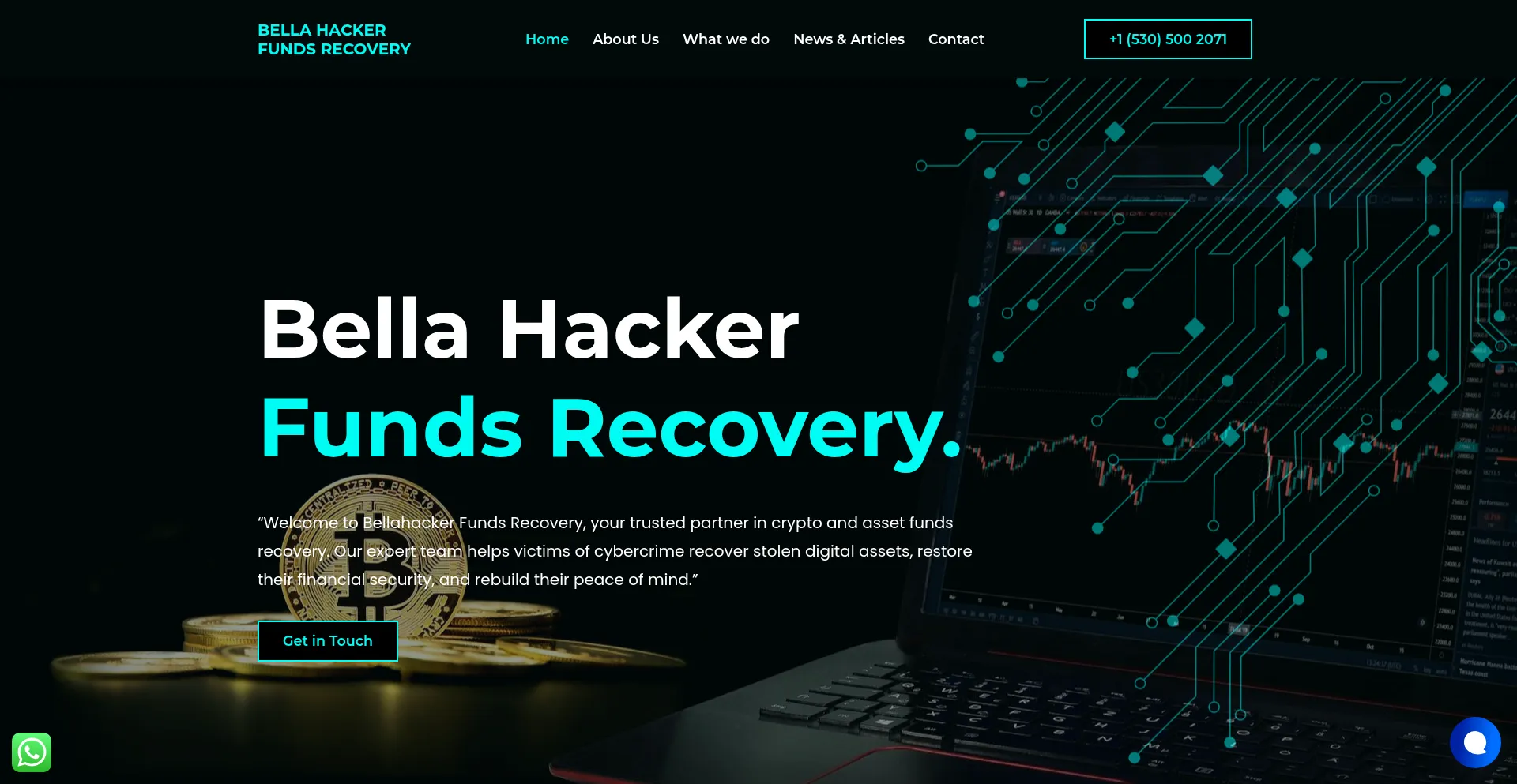 Website screenshot of Bellahackerfundsrecovery.com