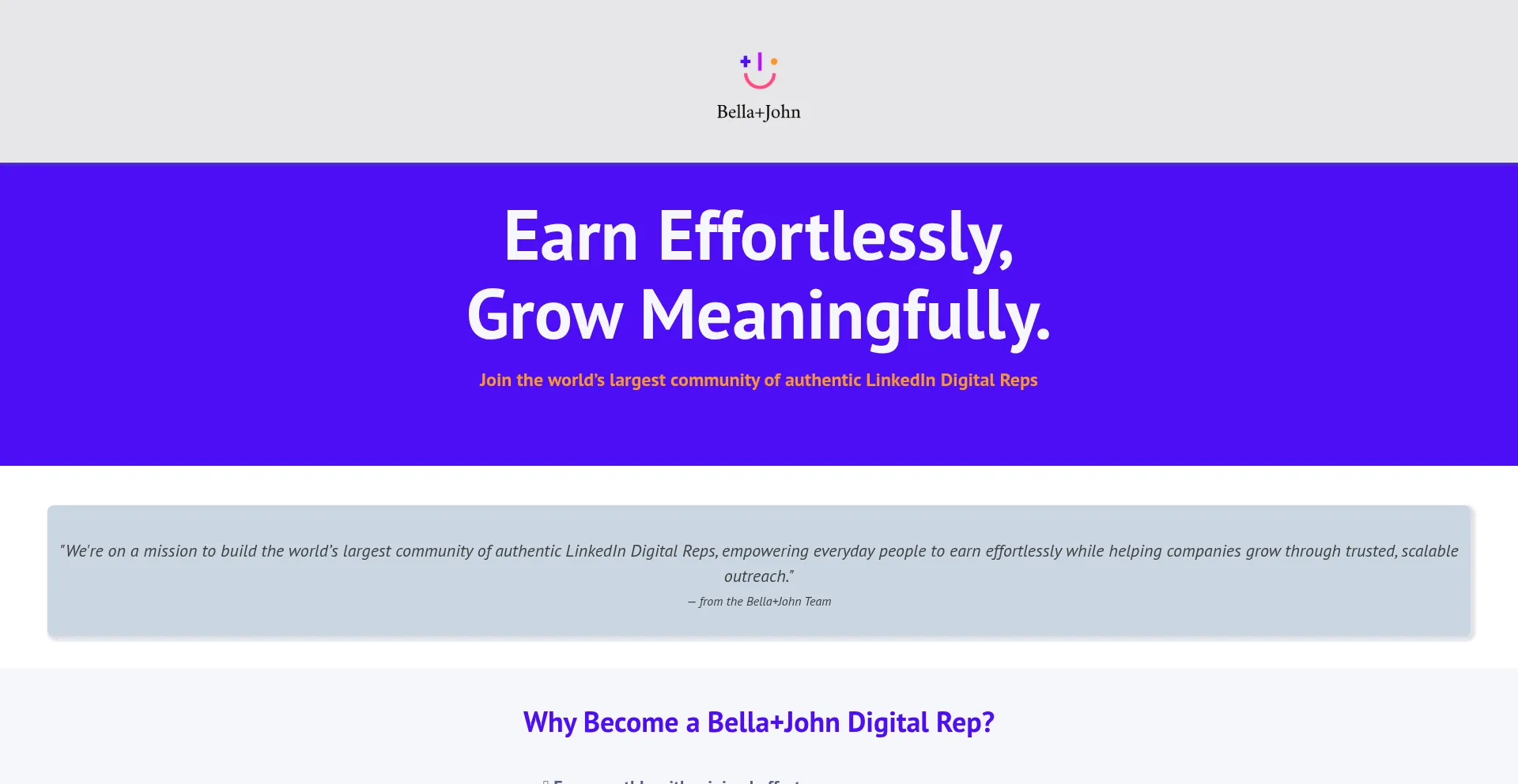 Website screenshot of Bellajohn.com