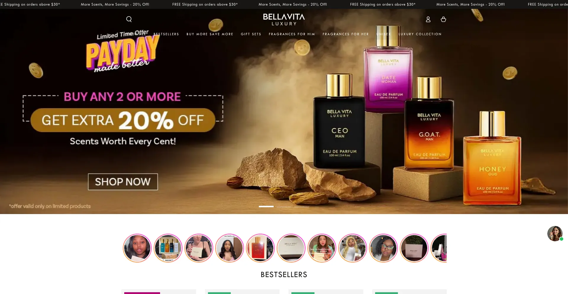 Website screenshot of Bellavitaluxe.com