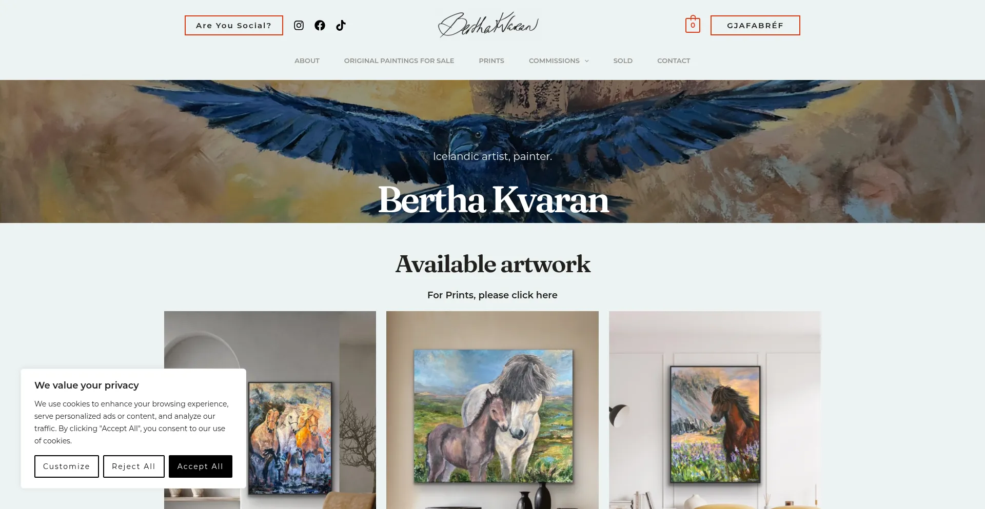 Website screenshot of Berthakvaranart.com