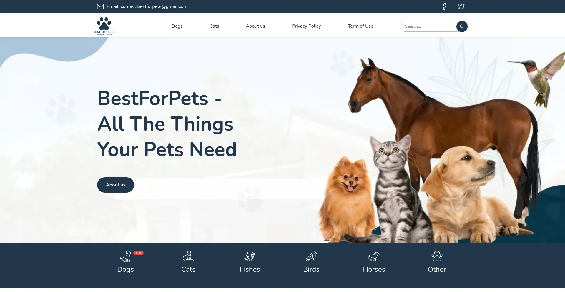 Website screenshot of Bestforpets.org