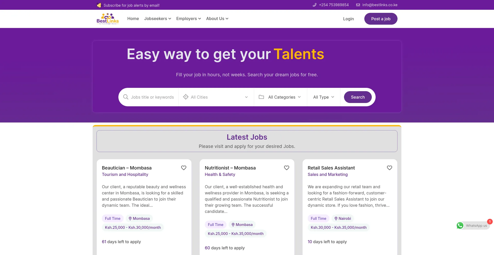 Website screenshot of Bestlinks.co.ke