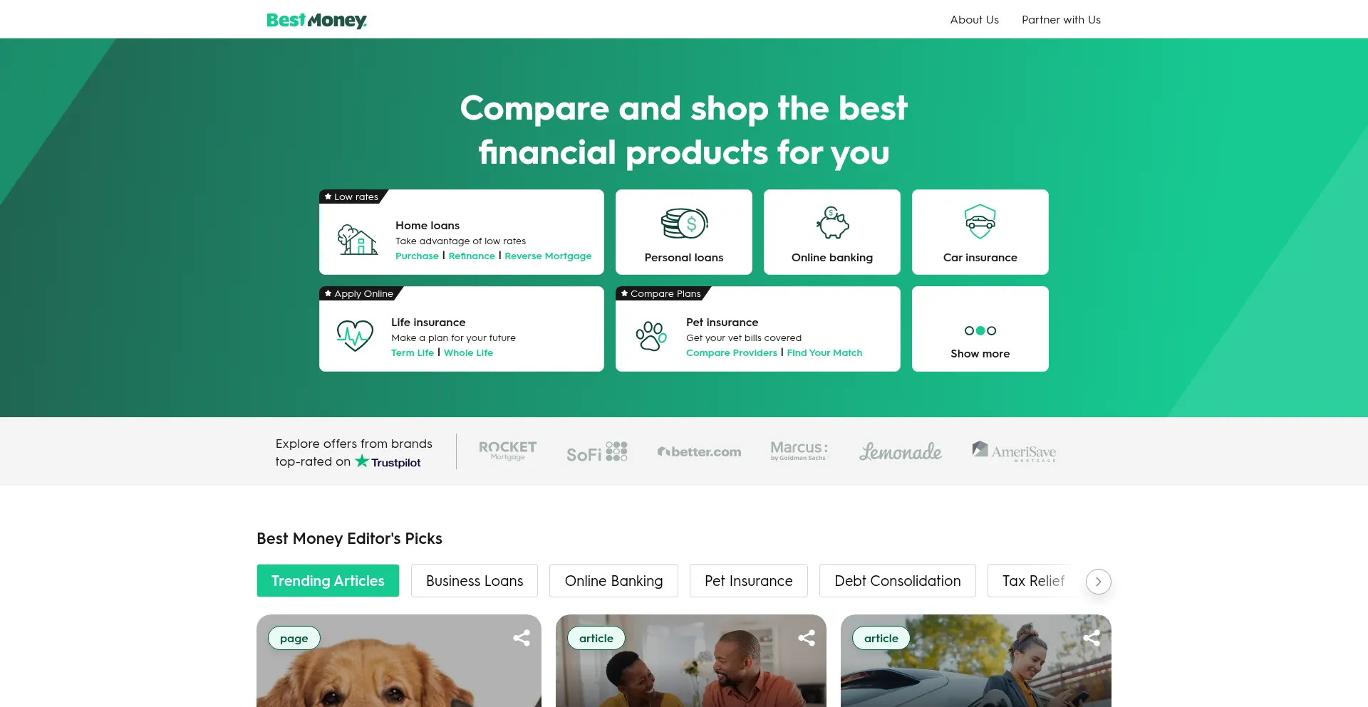Website screenshot of Bestmoney.com