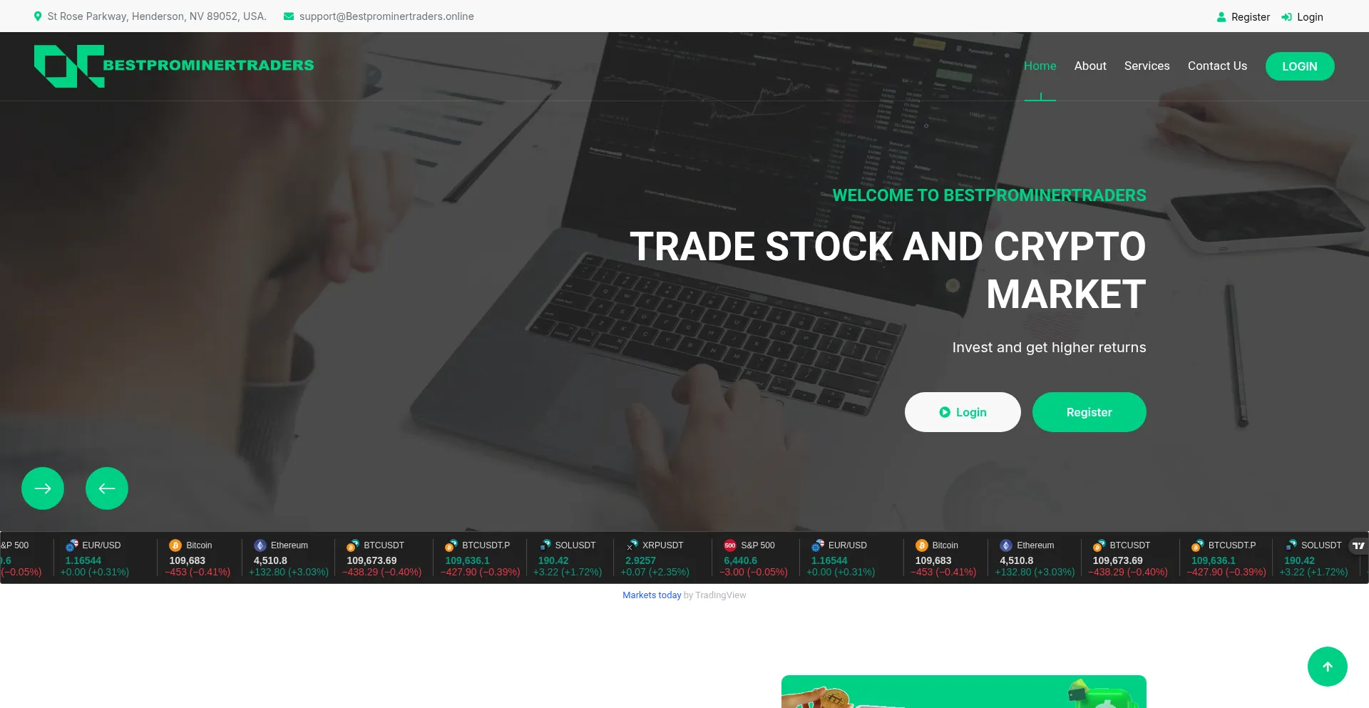Website screenshot of Bestprominertraders.online