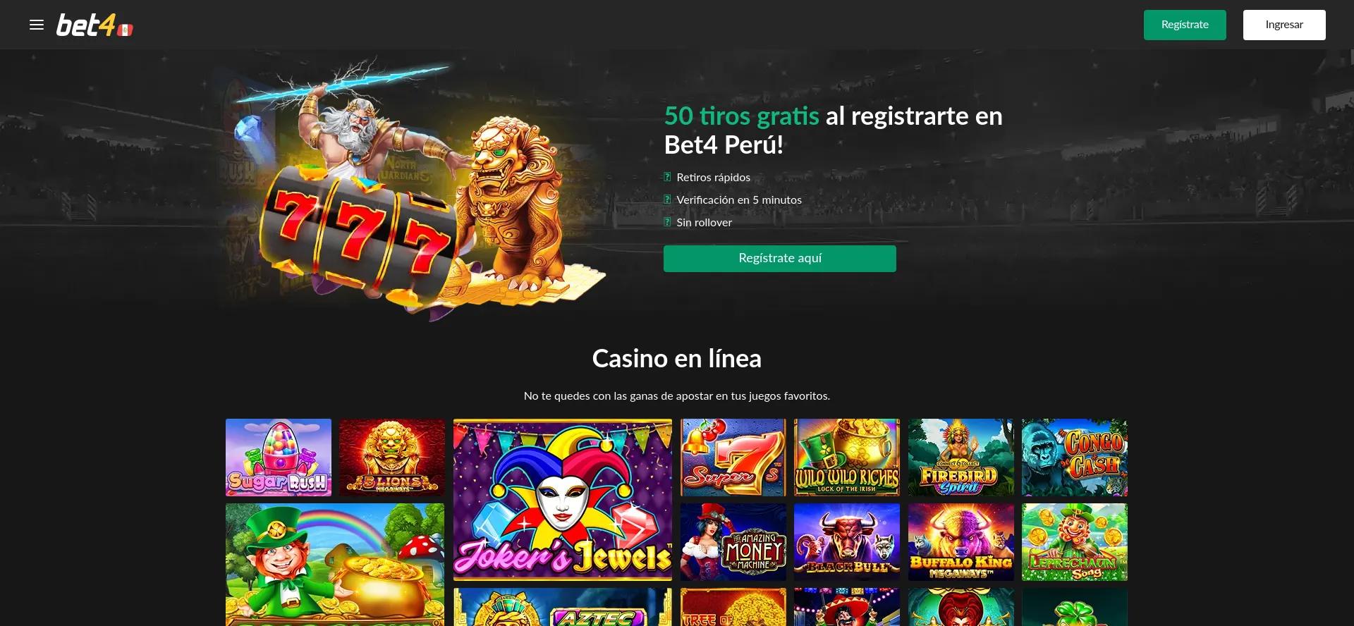 Website screenshot of Bet4.pe