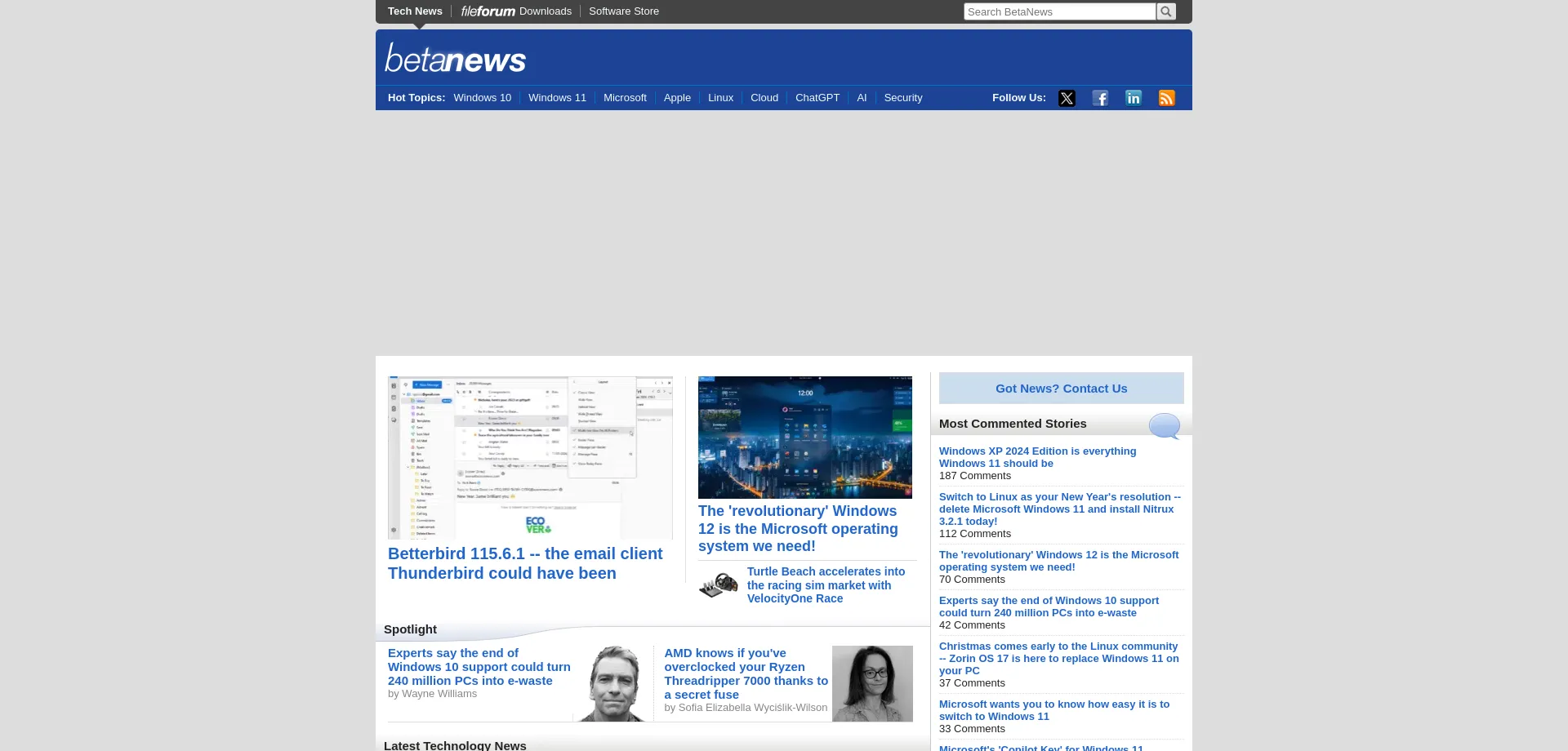Website screenshot of Betanews.com