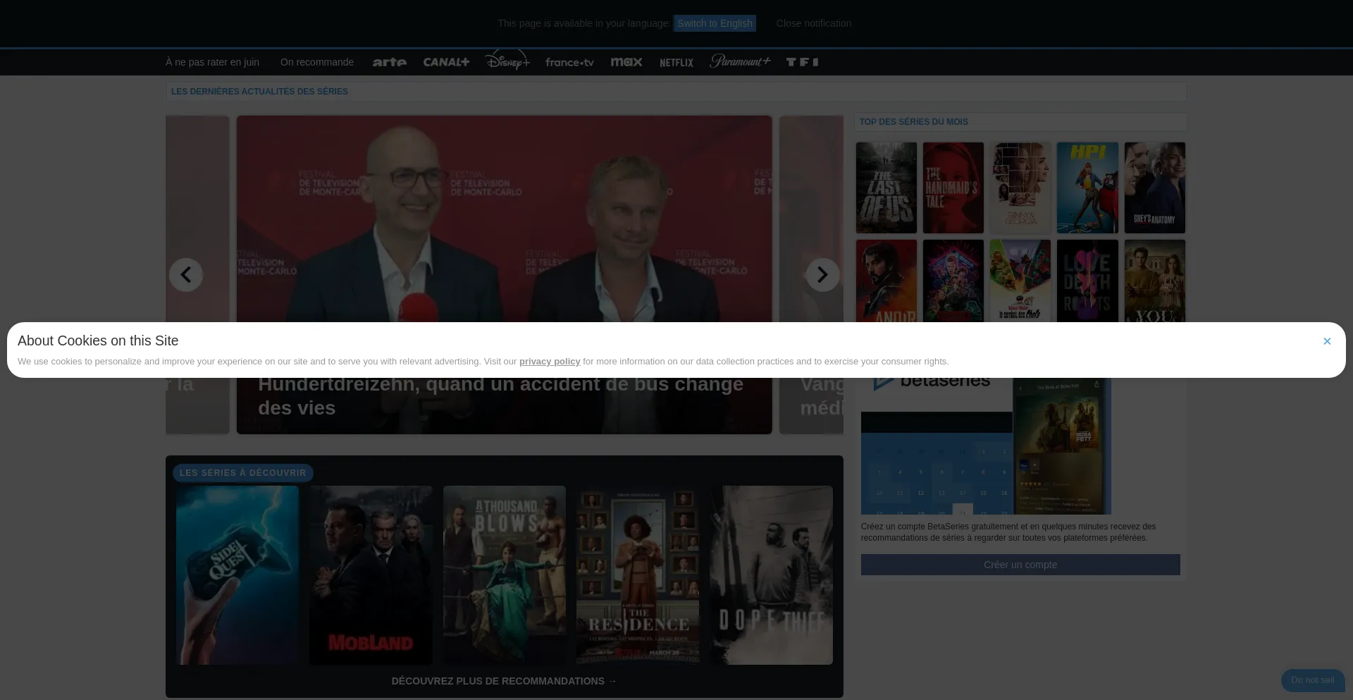 Website screenshot of Betaseries.com