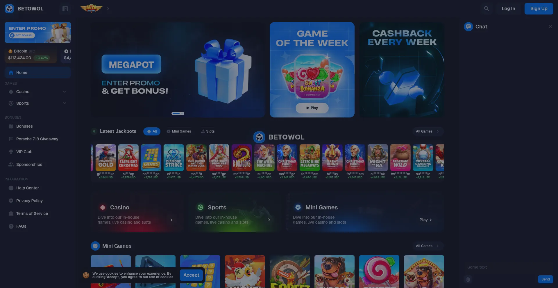 Website screenshot of Betowol.app