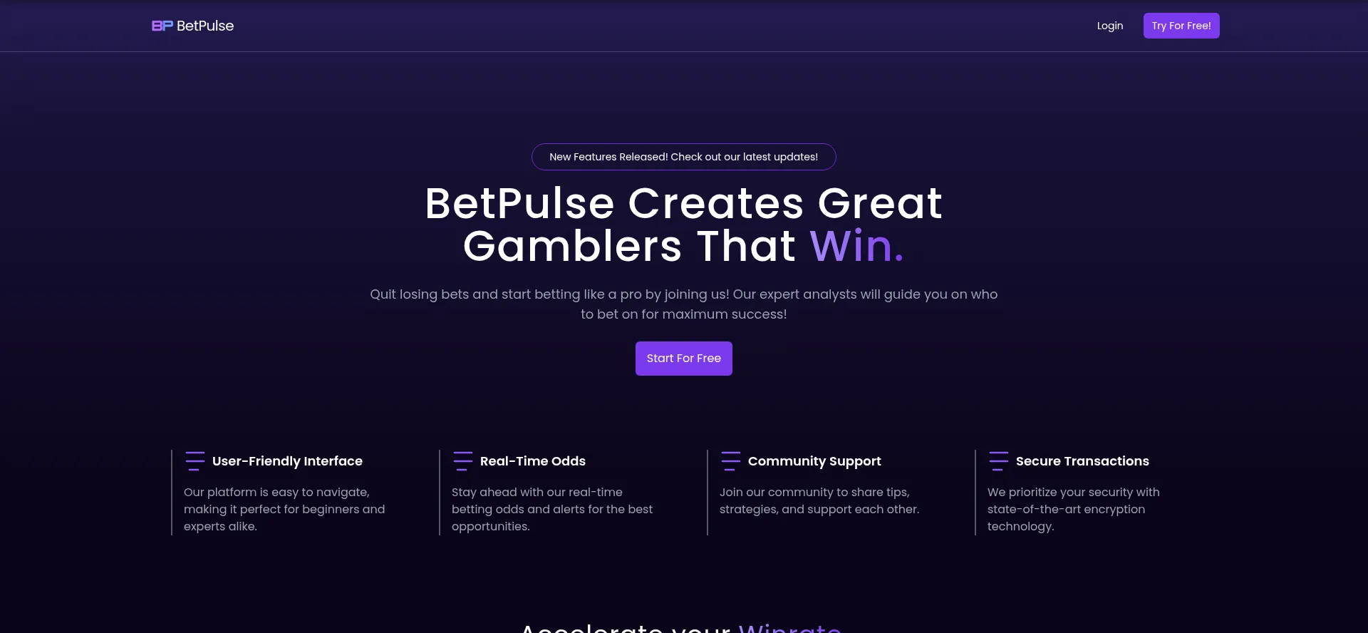 Website screenshot of Betpulse.cc