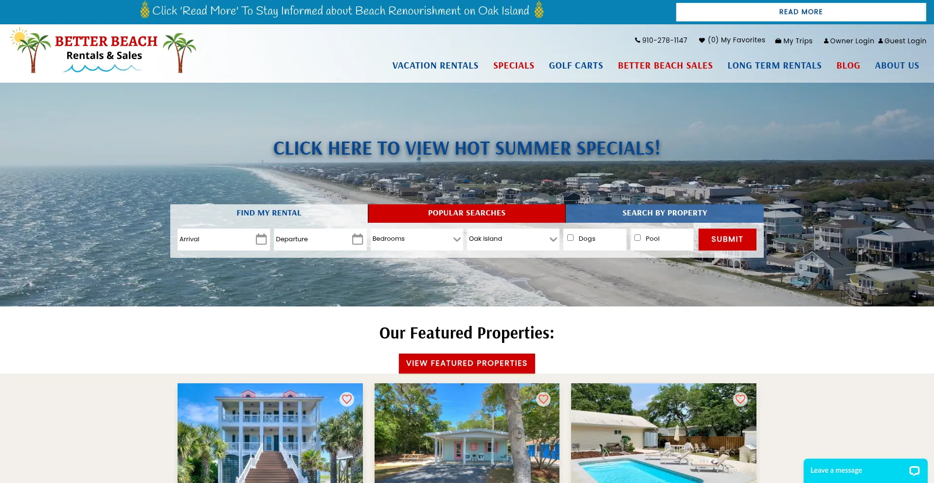 Website screenshot of Betterbeachrentals.com