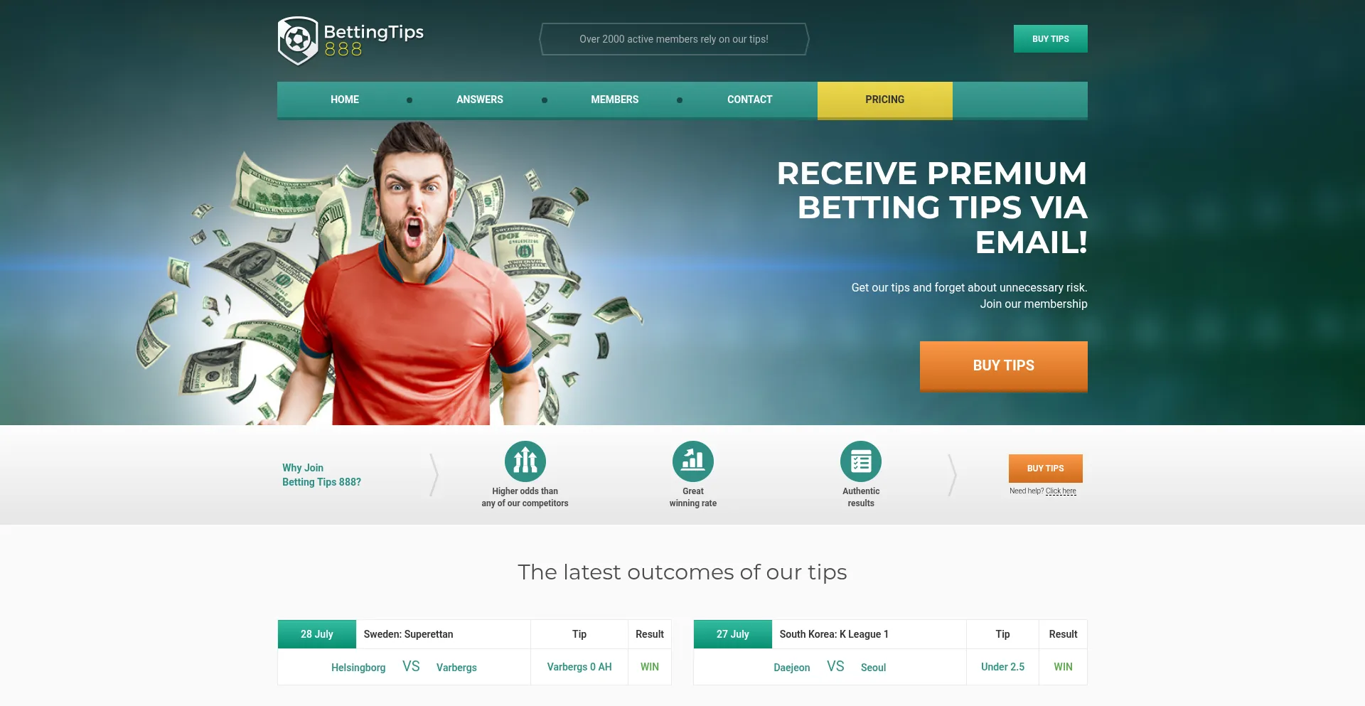Website screenshot of Bettingtips888.com